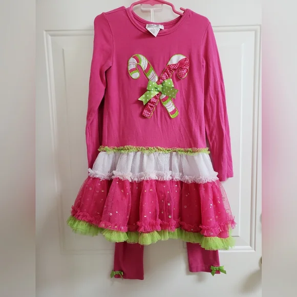 Emily Rose Matching Sets | Emily Rose Candy Cane Christmas 2 Piece Dress and Leggings | Color: Green/Pink | Size: 6g | Vanillasugar's Closet